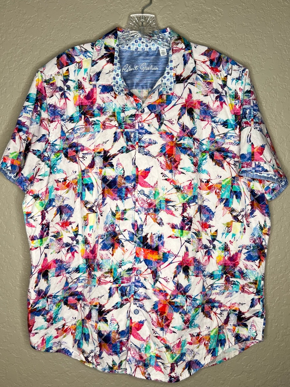 Robert Graham Blue and Multicolor Abstract Floral Mens Shirt Sz XXL Summer Vaca